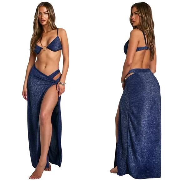 BOOHOO GLITTER TWIST SIDE SARONG SZ M $49 - Picture 3 of 7